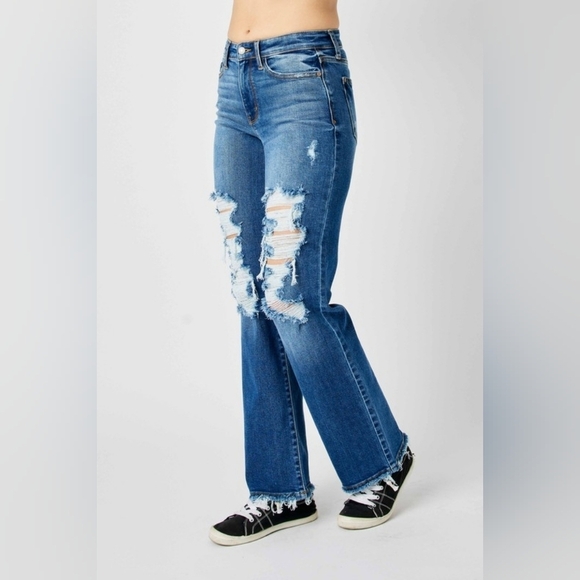 Judy Blue MR Dark Wash Straight Fit Dad Jeans Stretch Distressed 7/28 9/29 NEW - Picture 10 of 16